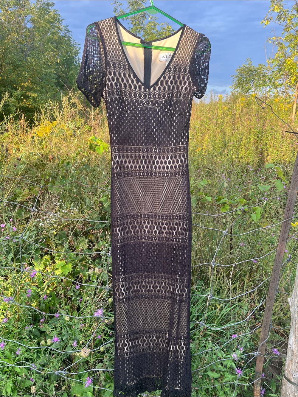 A.L.C. Black Crochet Maxi Dress with V-Neck